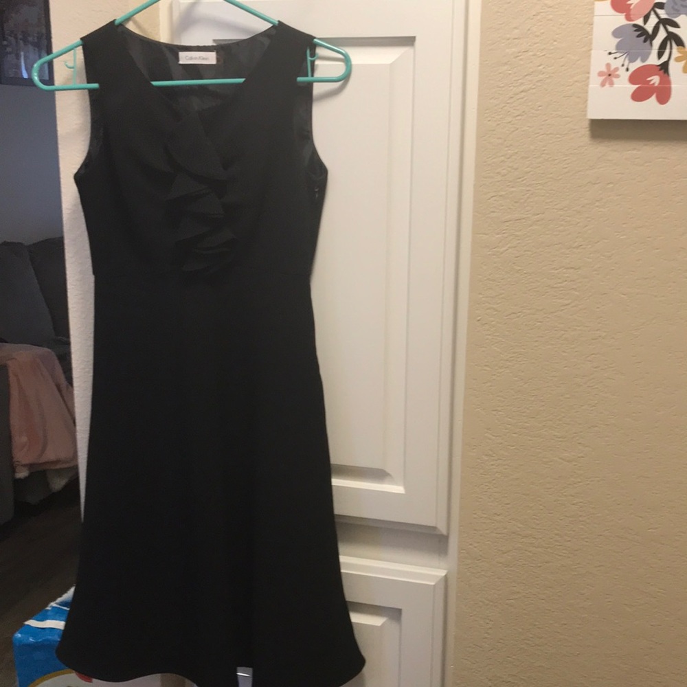 Calvin Klein little black dress with ruffle front